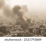 blurred image of a building in ruin in a large city