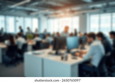 Blurred image of Bustling Modern Open Plan Office with Diverse Professionals Working - Powered by Shutterstock - Get 15% off with code: PIKWIZARD15
