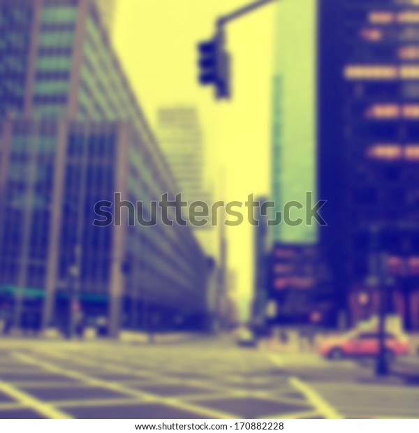 Blurred image of city\
scene.Vintage style.
