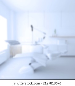 Blurred Image Of Dentist Office, Dental Chair. High Quality Photo