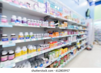 Blurred Image Of Drug And Vitamin Store.