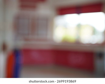 blurred image of empty post office interior.