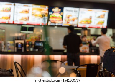 Blurred image of a fast food restaurant, also known as a quick service restaurant within the airport. - Shutterstock ID 1541300789