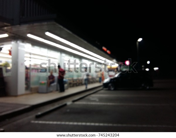 Blurred Image Front Convenience Store Night Stock Photo (Edit Now