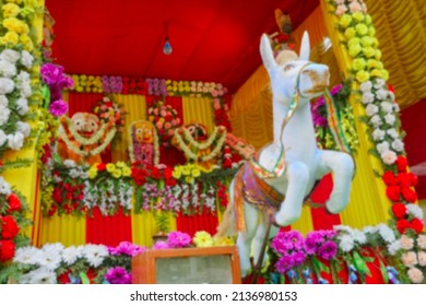 Blurred image of Horse idol dragging chariot of God Jagannath, Balaram and Suvodra is being worshipped. Ratha jatra festival at Howrah, West Bengal, India.
