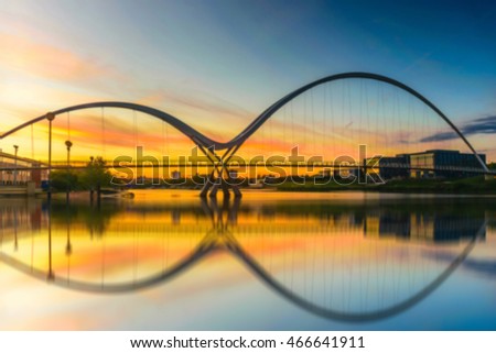 Blurred image of Infinity Bridge at sunset In Stockton-on-Tees, UK