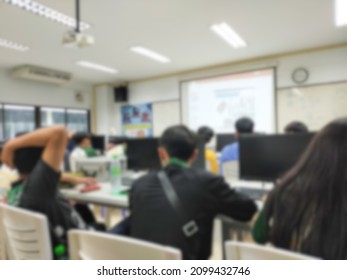 Blurred Image Of The Learning Atmosphere In The Classroom Program PLC Computer Room.