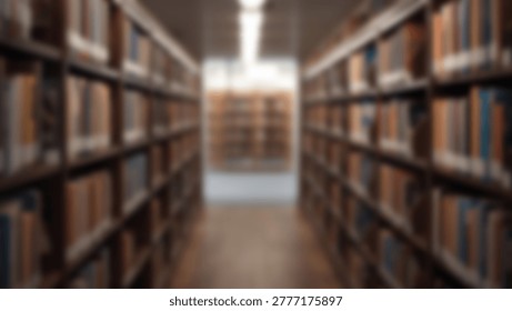 A blurred image of a library interior, showcasing numerous bookshelves filled with books. The image conveys a sense of knowledge, learning, and the pursuit of information.