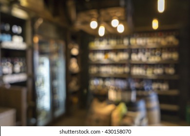 Blurred Image Of Liquor Shop For Background Uses.