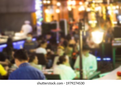 Blurred Image Lots Of People Enjoy At The Bar Pub Fun Of Night Festival In A Restaurant And The Atmosphere Is Party Happy And Relaxing.