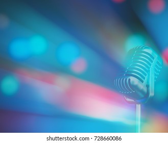 Blurred Image, Microphone Vintage Style With Blurred Bight Light Background