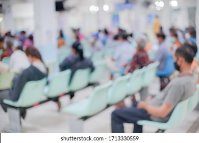 Blurred Image Of Patients In The Hospital Waiting To See Doctor For Check And Test Coronavirus Disease,Covid 19 Before Treatment.