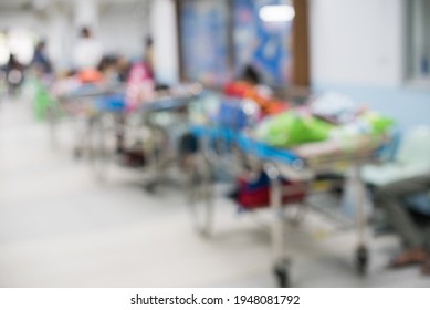 Blurred Image Of Patients In The Hospital Waiting To See Doctor For Check And Test Coronavirus Disease,Covid 19 Before Treatment.