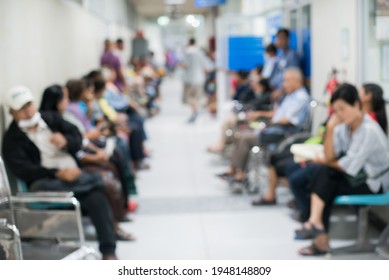 Blurred Image Of Patients In The Hospital Waiting To See Doctor For Check And Test Coronavirus Disease,Covid 19 Before Treatment.