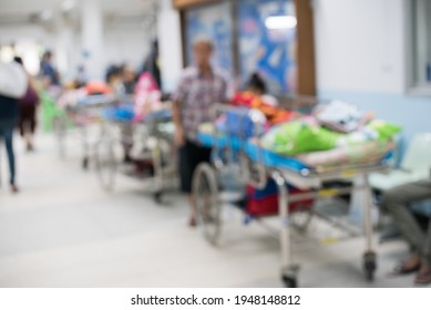 Blurred Image Of Patients In The Hospital Waiting To See Doctor For Check And Test Coronavirus Disease,Covid 19 Before Treatment.