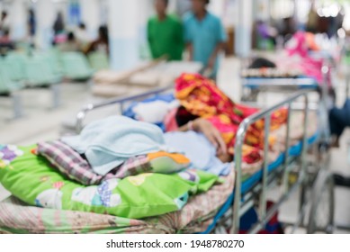 Blurred Image Of Patients In The Hospital Waiting To See Doctor For Check And Test Coronavirus Disease,Covid 19 Before Treatment.