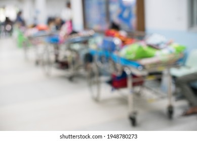 Blurred Image Of Patients In The Hospital Waiting To See Doctor For Check And Test Coronavirus Disease,Covid 19 Before Treatment.