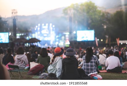 Blurred Image People Enjoying Watching Concert An Outdoors Music, Community Event, Festival.