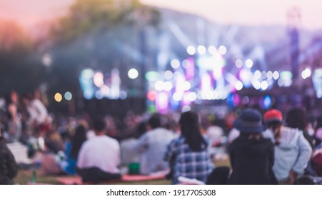 Blurred Image People Enjoying Watching Concert An Outdoors Music, Community Event, Festival.