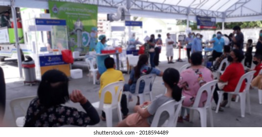 Blurred Image. People Waiting In Queue For Covid Test 19. Real Time Polymerase Chain Reaction. Bangkok, Thailand.