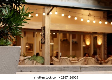 Blurred Image Of Restaurant Atmosphere At Night.