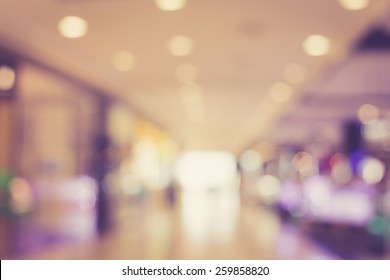 Blurred Image Of Shopping Mall With Bokeh, Vintage Color