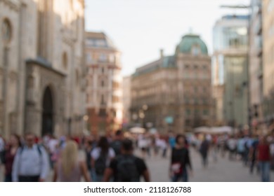 Blurred Image Of Shopping Street With People, City Centre Vienna, Austria