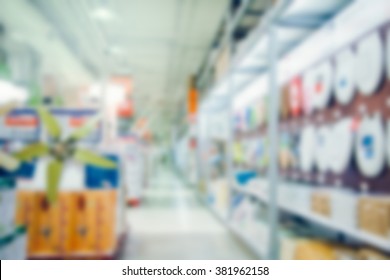 Blurred Image Of Toilet Bowls Aisle In A Hardware Store.