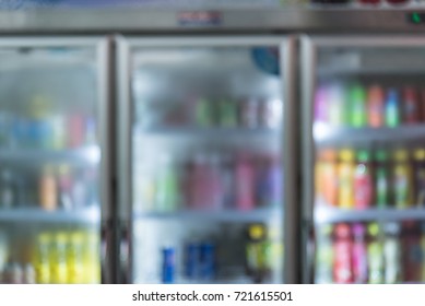 The Blurred Images Of Beverage Refrigerator In The Department Store.