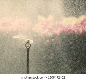 Blurred Images From Water Spray, Dust Prevention Smog City From PM 2.5 Dust. With Bad Weather And Air Pollution.concept For Background Or Copy Space