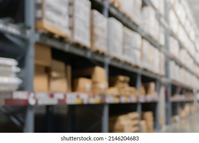 Blurred Industrial Warehouse Or Inventory For Logistics Background.