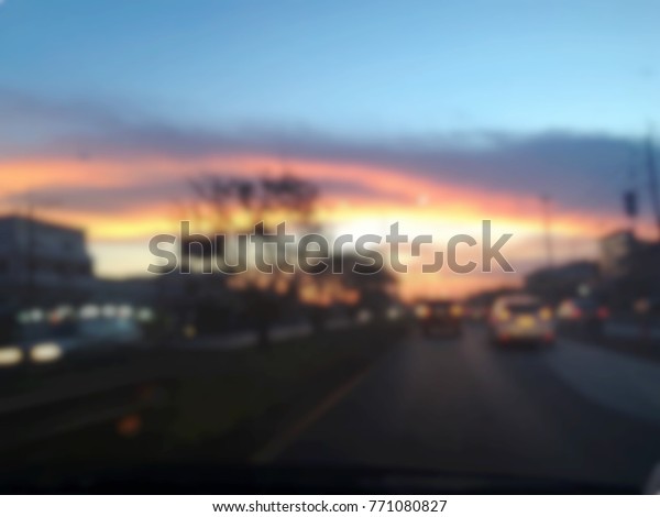 Blurred landscape on the
road