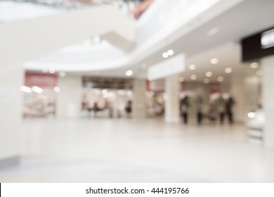 Blurred mall background. Bokeh effect. Concept of shopping, office, cafe, restaurant, city center. Holiday in mall. Defocused perspective.