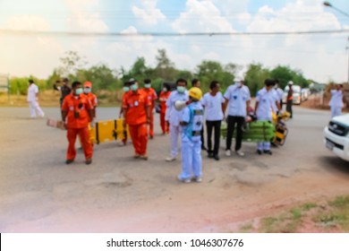 Blurred Medical Commander Of Emergency Response Team And Rescue Team Save Life The Patient From Car Accident,CPR Training. 