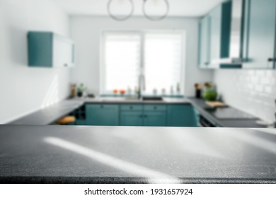 Blurred modern kitchen interior and desk space and outstanding furniture.  - Shutterstock ID 1931657924