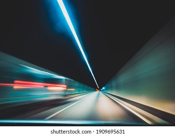 blurred modern underground tunnel in long exposure showing speed - Powered by Shutterstock