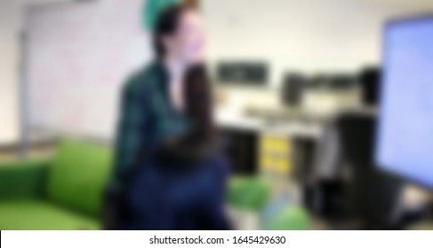 Blurred Motion Of Asian Female Software Engineer On Daily Activity At Office.meeting,making Concept,coding And Presentation. Suitable For Technology Concept.