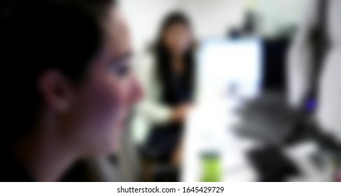 Blurred Motion Of Asian Female Software Engineer On Daily Activity At Office.meeting,making Concept,coding And Presentation. Suitable For Technology Concept.