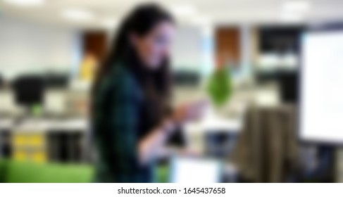 Blurred Motion Of Asian Female Software Engineer On Daily Activity At Office.meeting,making Concept,coding And Presentation. Suitable For Technology Concept.