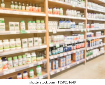 Blurred Motion Vitamin And Supplement Department At Grocery Store In America