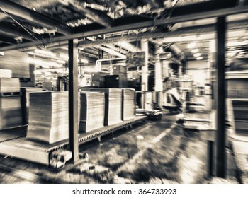 Blurred Movement Inside Paper Mill Factory.