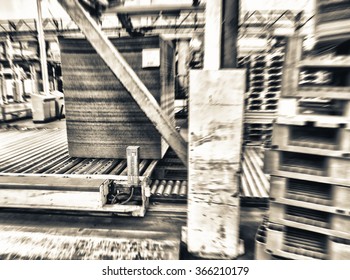 Blurred Movement Inside Paper Mill Factory.