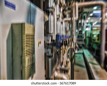 Blurred Movement Inside Paper Mill Factory.