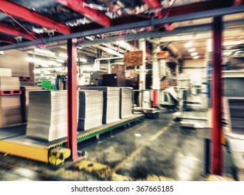 Blurred Movement Inside Paper Mill Factory.