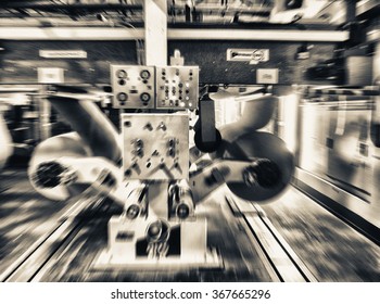 Blurred Movement Inside Paper Mill Factory.