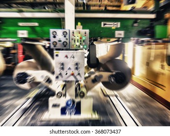 Blurred Movement Inside Paper Mill Factory.