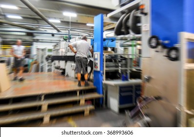 Blurred Movement Inside Paper Mill Factory.