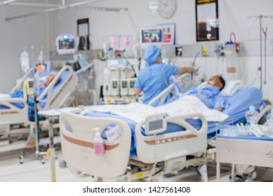 Blurred Of Nursing Care For Help Patient In ICU At The Hospital.