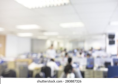 Blurred Office Background With Crowd People On Busy Work.Template For Business 