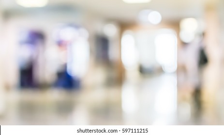 Blurred Office Background Interior View Empty Lobby Glass Window Wall With Light Bokeh